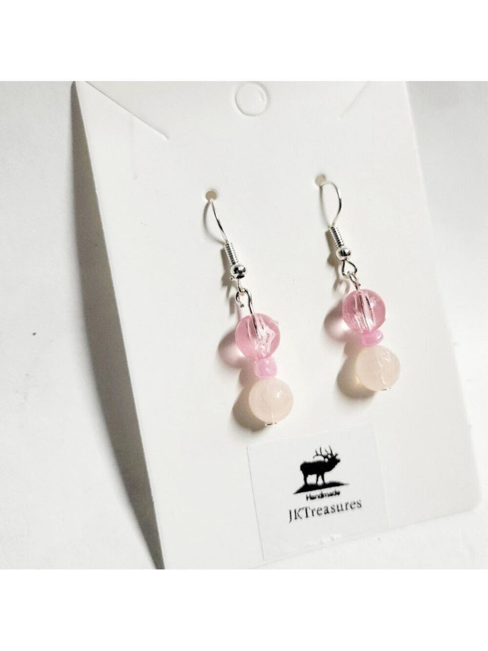 Rose Quartz Crystal Pink Glass Dangle Earrings - Picture 2 of 4